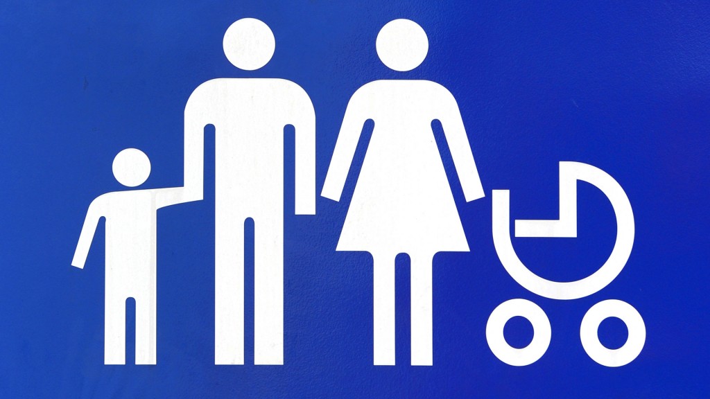 Ein Piktogrammm auf einem Schild zeigt eine Familie aus Mutter, Vater, Kind und einem Kinderwagen
